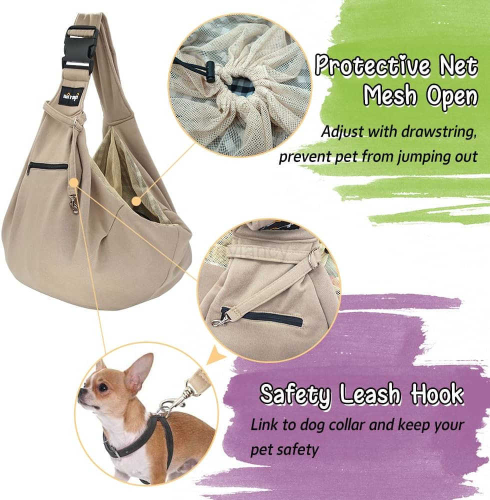 Pet Dog Sling Carrier Dog Sling with Net Bag for Carrier Dogs CATsHands Free Pet Bag net Pocket pet Bag KhakiW250912