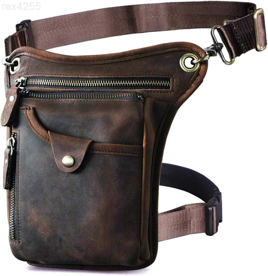 Mens Genuine Leather Outdoor Sporting Hicking Waist Hip Pack Messenger Shoulder Drop Leg Thigh Bag Pouches For Women 2115 01 BlackW250912