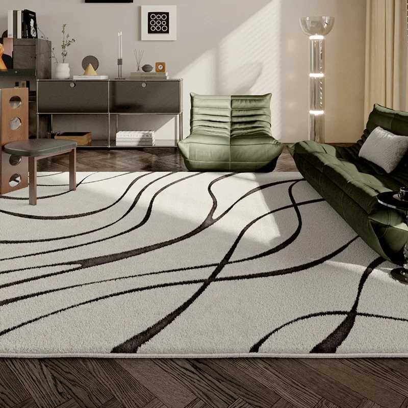 Modern Style Living Room Decoration Carpet Black White Lines Rugs for Bedroom Thicken Plush Study Floor Mat Home Fluffy Soft Rug C250912
