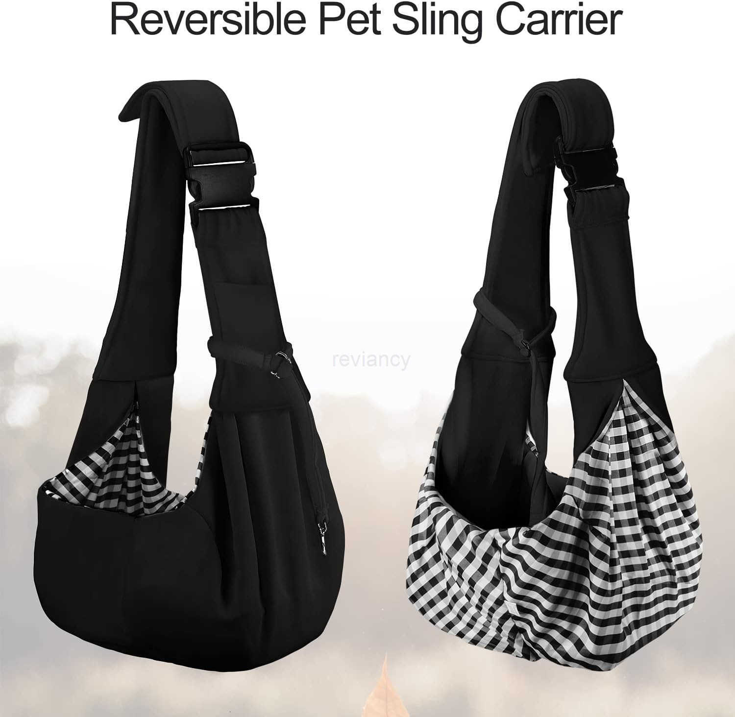 Reversible Dog Cat Sling Carrier Small Dog Carrier Adjustable Dog Sling Hands Free Cross Body Carrier with Collar Hook for DogCatBunny up to 11lb Blac