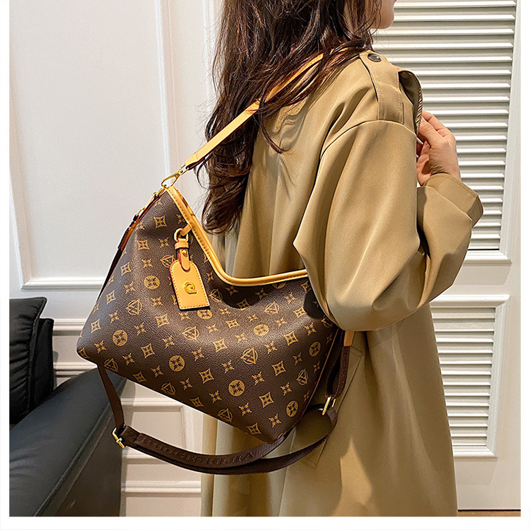 Advanced Fashion Large Capacity Printed Tote Bag New Design Retro Wide Shoulder Strap Single Shoulder Crossbody Bag