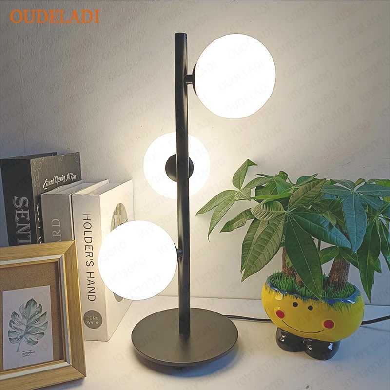 OUDELADI glass Ball Table Lamps LED living room bedroom bedside Decor lighting fixture Gold Black Iron Art Study desk Lamps C250912