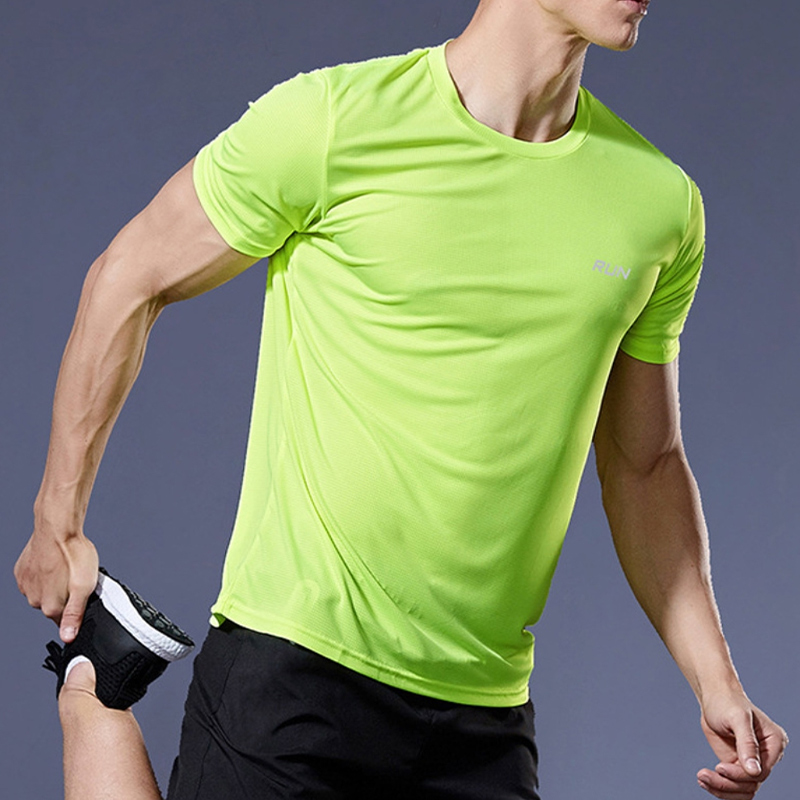 Men's Quick-Dry T-Shirt - Lightweight Small Checkered Pattern, Crew Neck, Short Sleeve, Outdoor Marathon Running Training