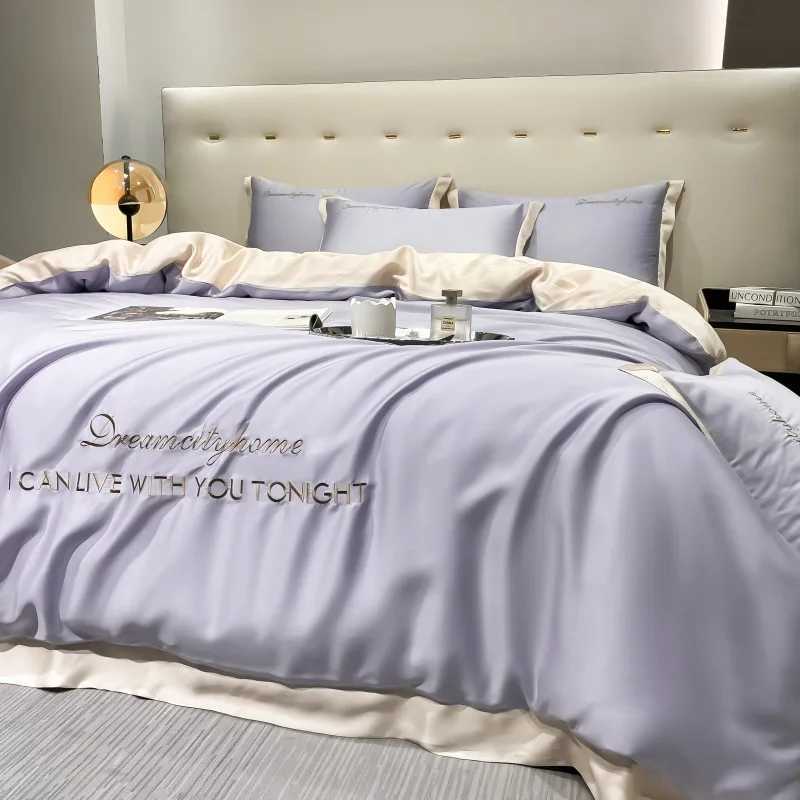 Summer ice silk four piece set summer style silky duvet cover light luxury highend bed sheet summer bed C250912