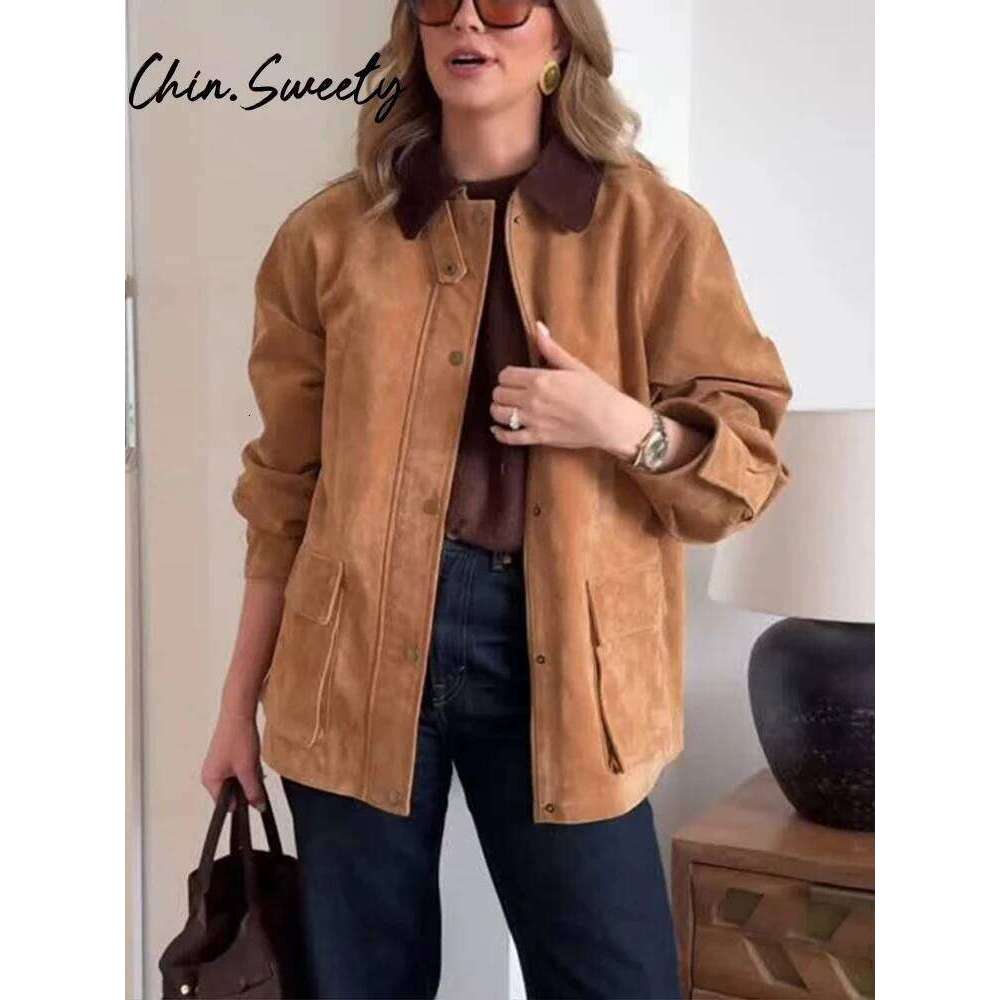 Vintage Patchwork Women Jacket Casual Lapel Long Sleeve Covered Button Female Coat 2025 Spring Autumn Urban Lady Streetwear
