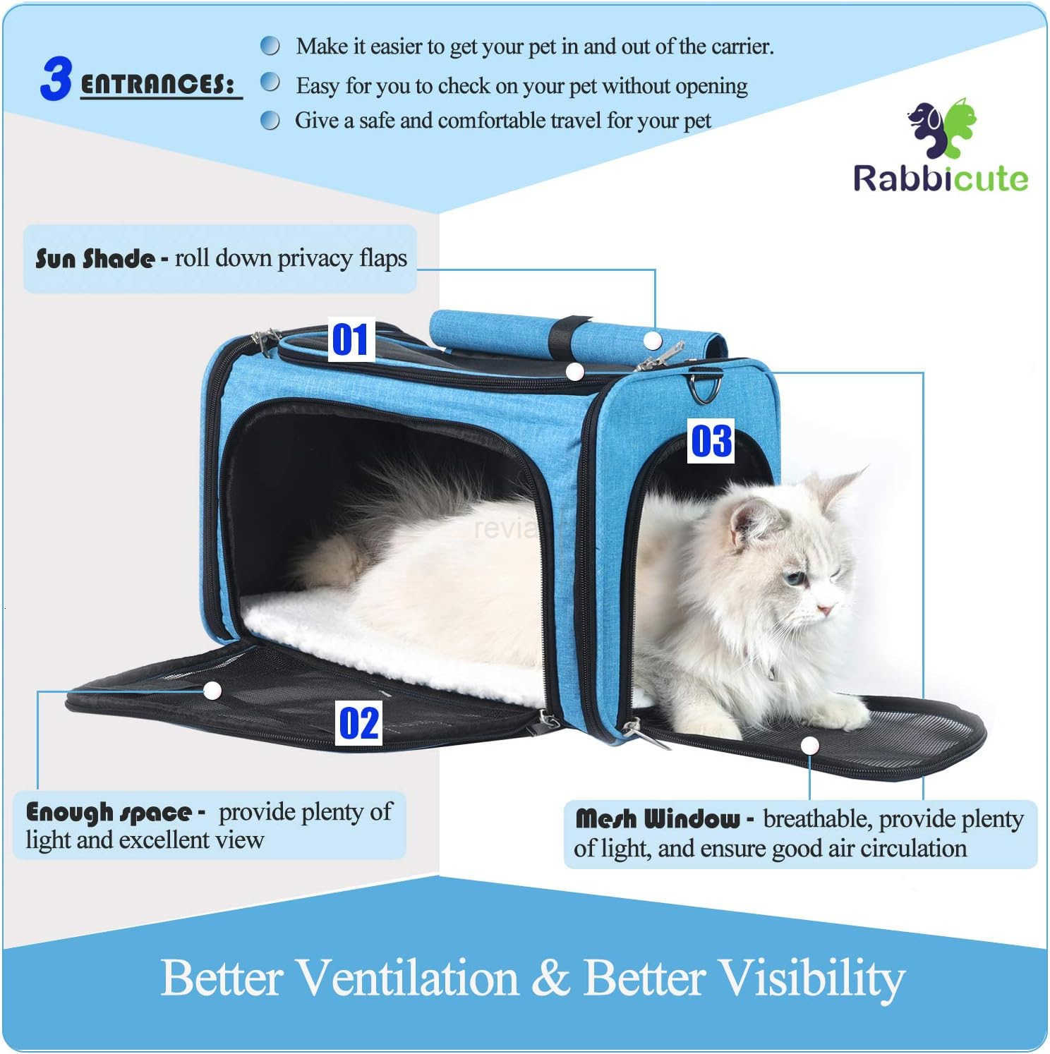 Pet Dog Cat Carrier Bag for Medium Small Dog Cat with Washable Cozy Bed Locking Safety Zipper Shoulder Strap Airline Approved Pet Carrier Portable Col