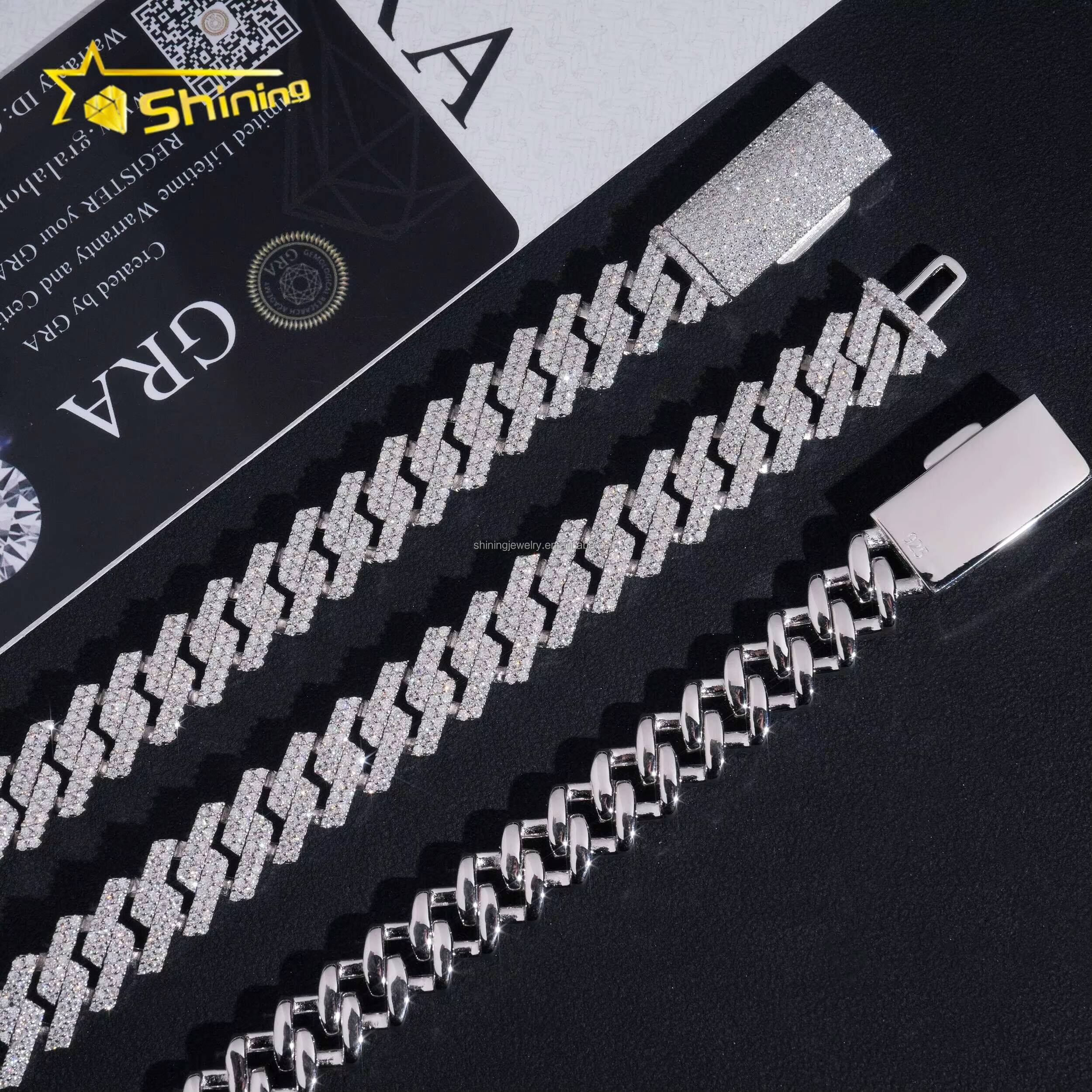 New Trendy Fashion Rapper Jewelry GRA Certificate 12mm Two Rows Iced Out Moissanite Diamond S925 Sterling Silver Miami Cuban