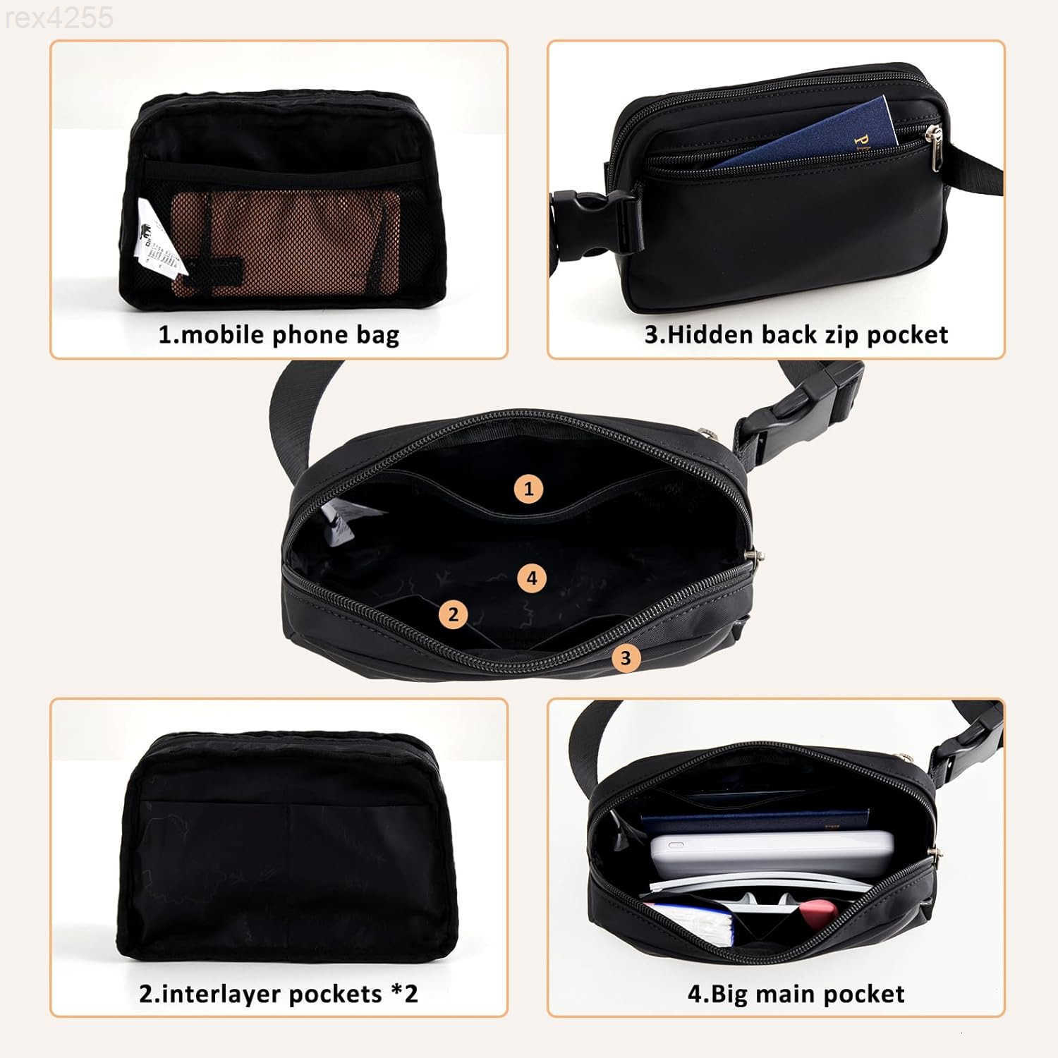 Belt Bag Fanny Packs for Women Crossbody Bag Bum Bags with Adjustable Strap Travel Everywhere CarryOn Sling Bag for Running Hiking Cycling Concert Bla