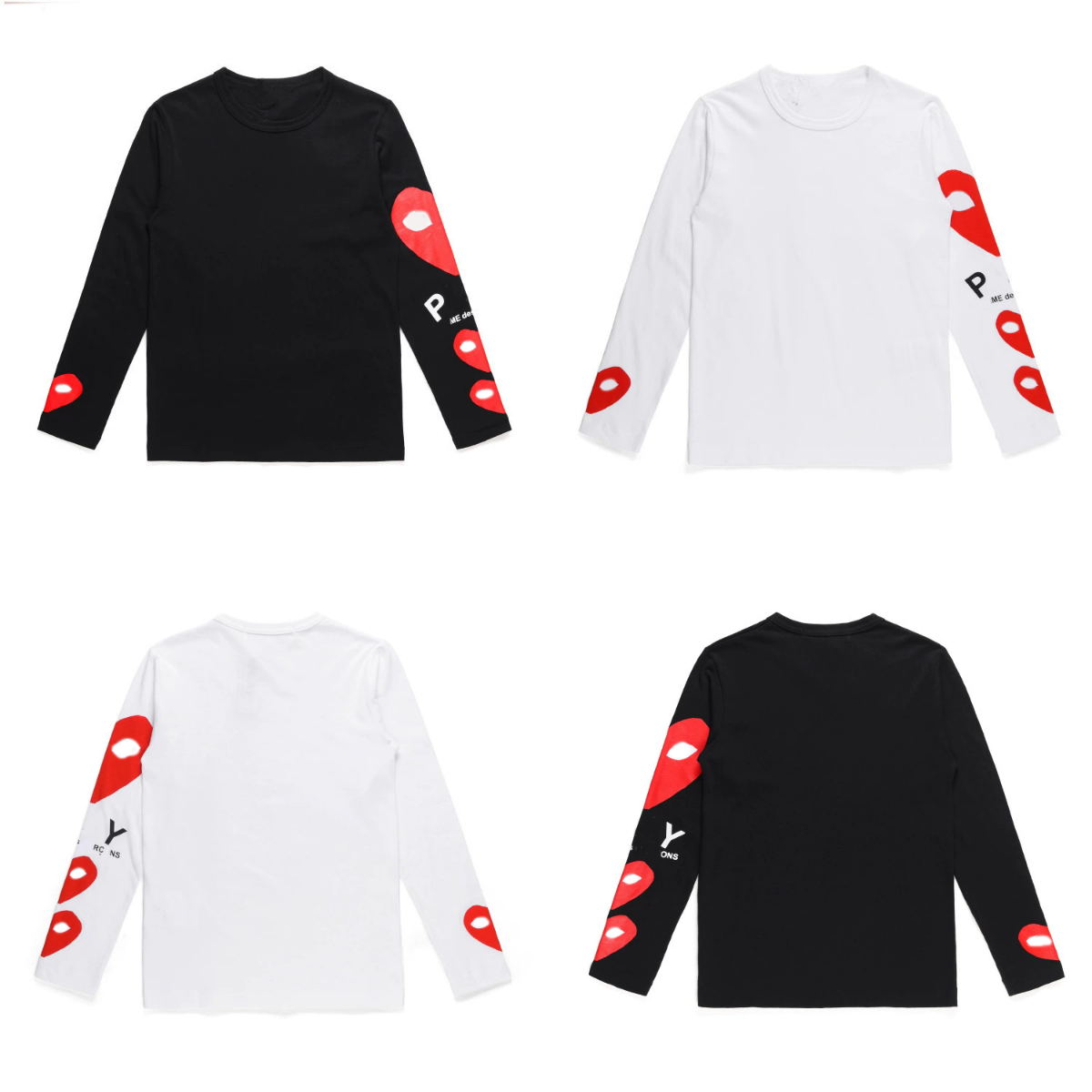 Men Women Fashion T-shirts Long-sleeved Cotton Heart Printed Tops O-neck Straight Summer Solid T-shirt