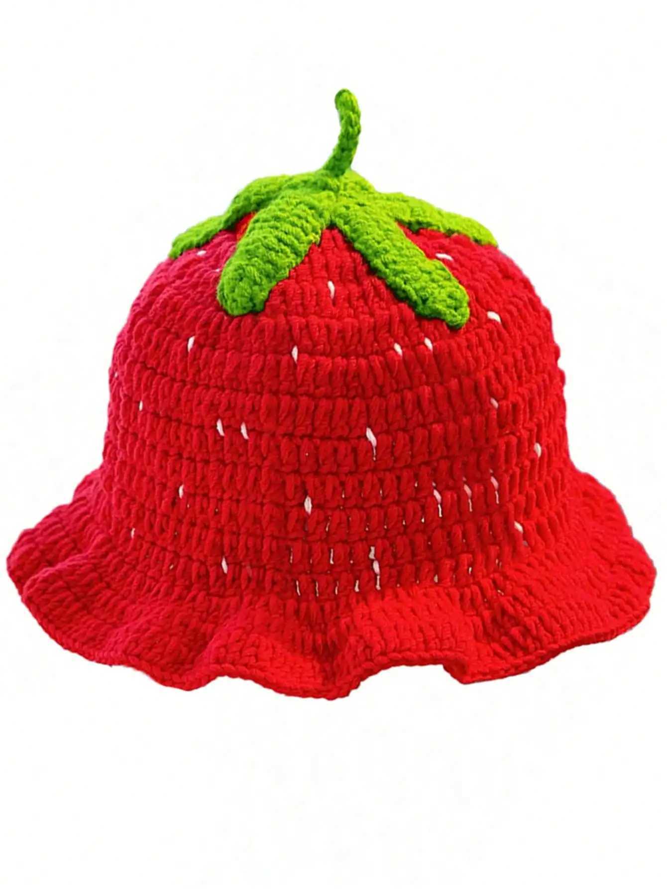 Ladies Cartoon Red Strawberry Fisherman Hat BohianSty HandCrocheted HollowedOut Ruffd Cute Knitted Fishie G250910