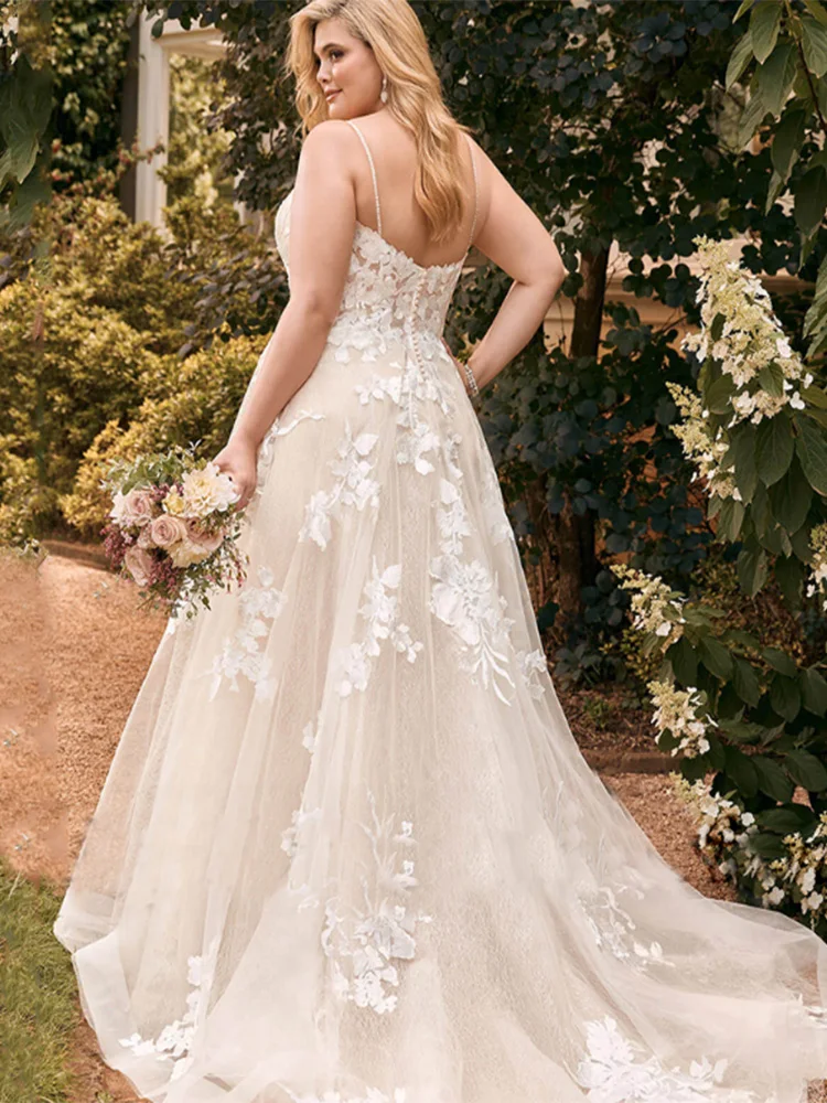 Princess Floral Wedding Dresses For Woman Spaghetti Straps Backless Bridal Gown Applique A-Line Elegant Vestido De Noiva Plus Size