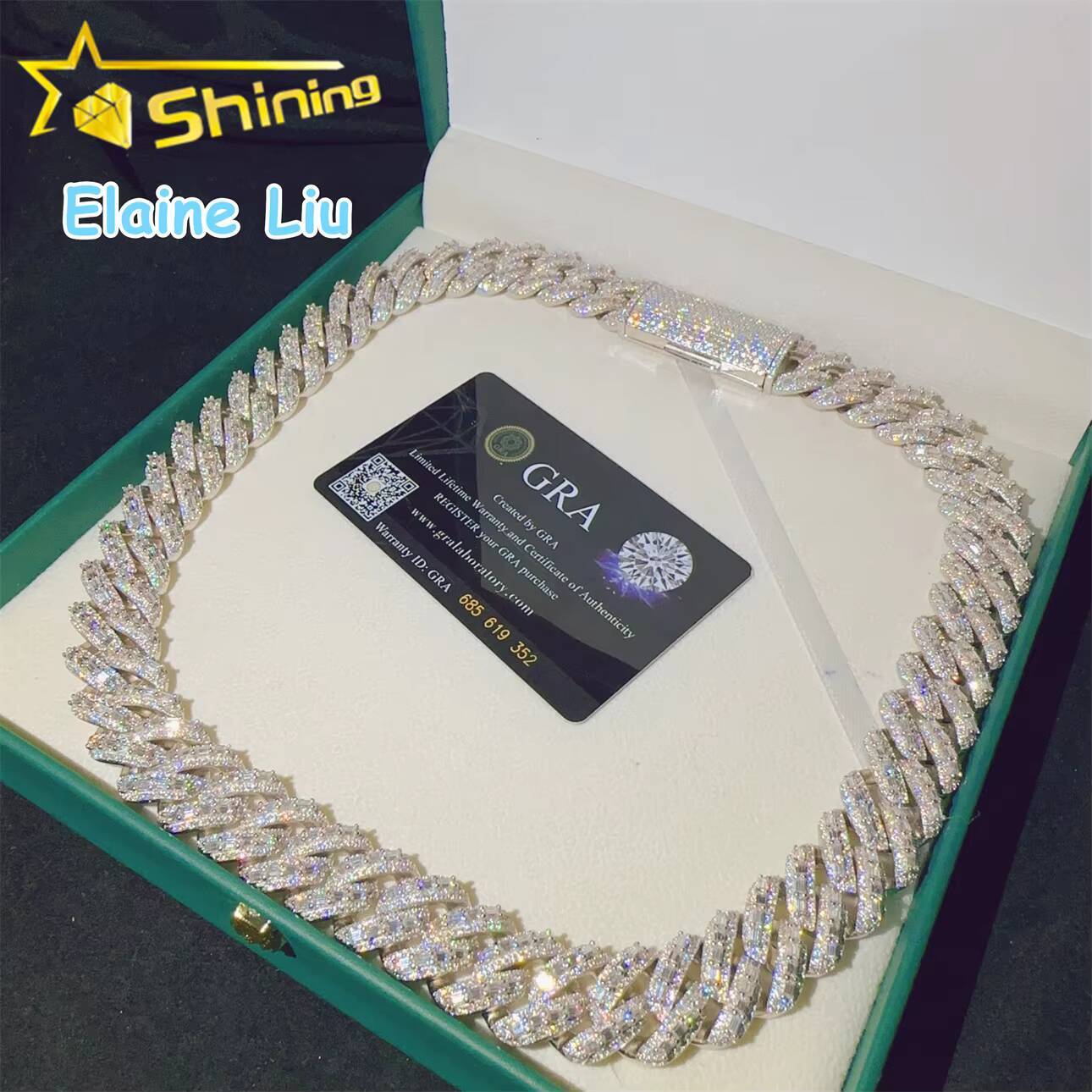 18mm VVS Moissanite Diamond Sterling Silver 925 Cuban Link Chain Moissanite Hip Hop Jewelry Cuban Link Chian Necklace