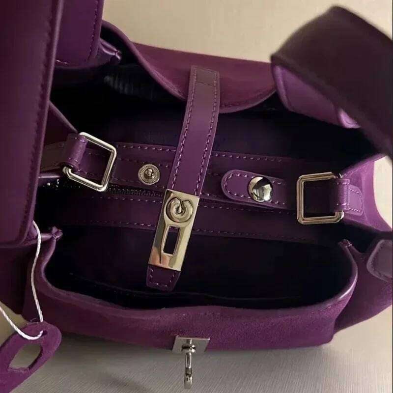 Frosted Cowhide Handbag For Women Brand High-end Basket Niche Sier Button Commuter Versatile Women's Messenger Bag