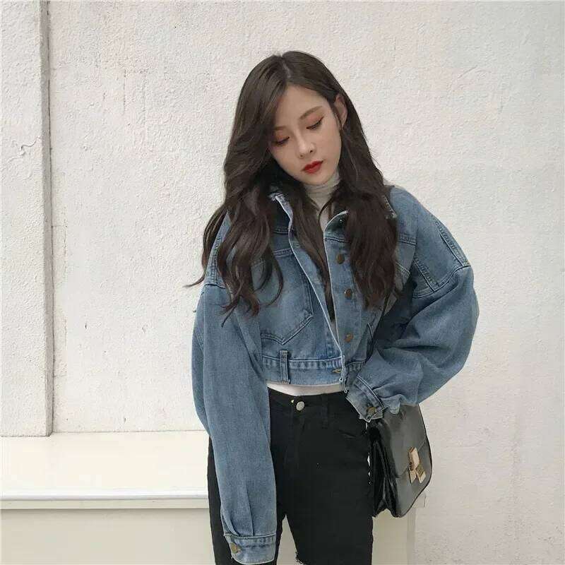 Spring And Autumn New Style Vintage Korean Batwing Sleeveless Denim Jacket Women's Cropped Versatile Loose Fit Blazer