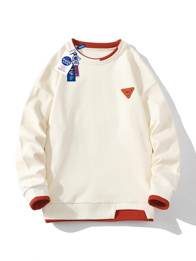 NASA heavy fake two-piece sweater men's spring and autumn new trend loose chest logo round neck long-sleeved bottoming shirt