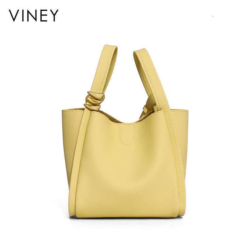 Viney 2025 New Style Women's Bucket Summer Shoulder Genuine Leather Hand-Held Vegetable Basket Bag