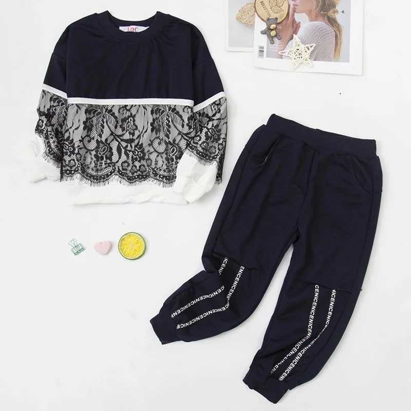 LZH Spring Autumn Girls Sports Suits Children Clothing Toddler Clothes Lace Warm Hooded Costume Outfit Kids Tracksuit Sets 38Y C250912