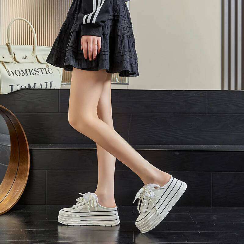 AUTUSPIN 5.5Cm Women Cover Toe Leisure Slippers Fashion Beards Slides Recycled Cowhide Soft Woman Mules Shoes Outdoor Tide