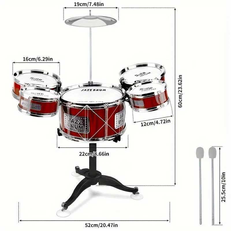 Kids Drum Set Musical Toy Drum Kit for Toddlers Jazz Drum Set with Stool 2 Drum Sticks Cymbal and 5 Drums Musical Instruments C250912