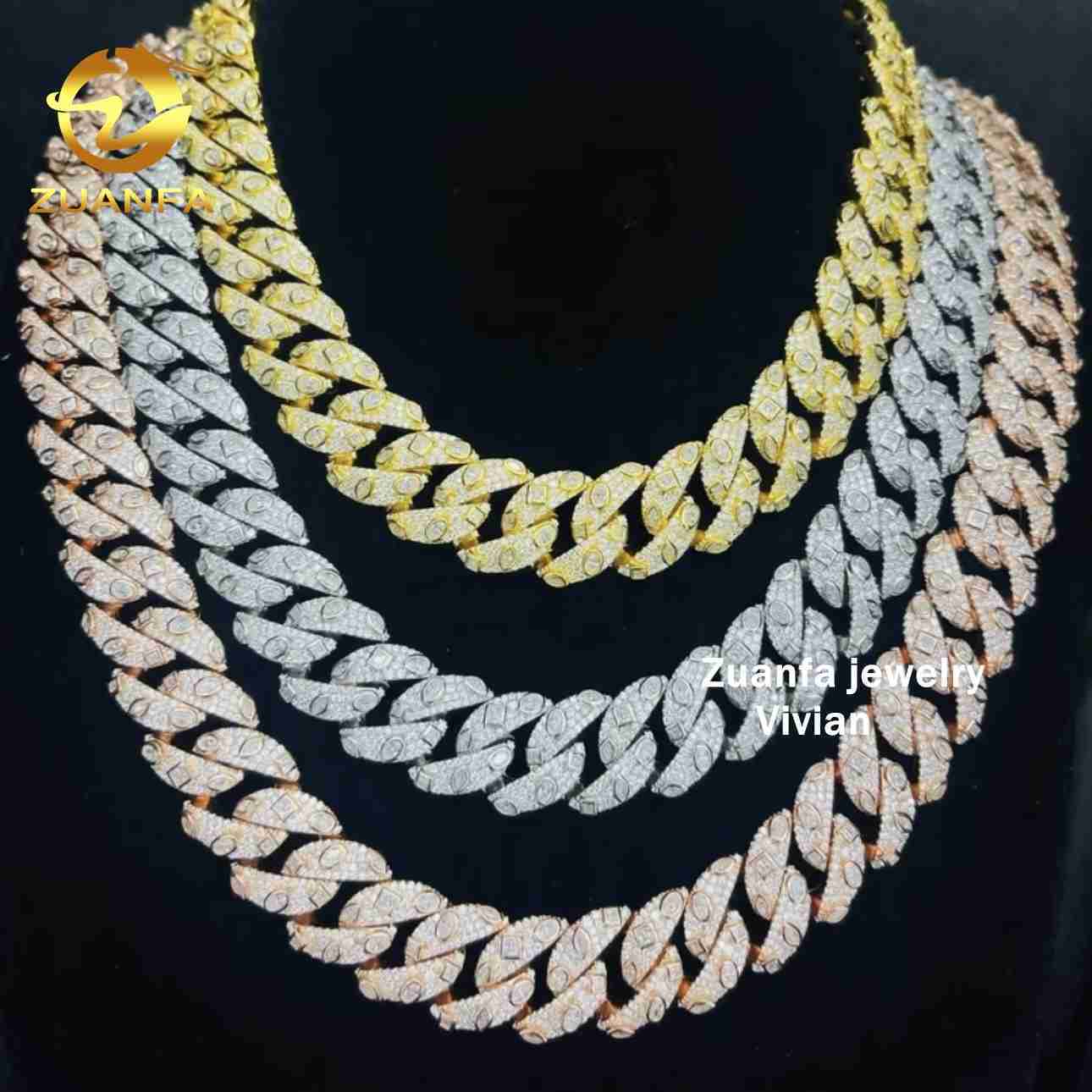 Sterling Silver 925 Moissanite Hip Hop Jewelry 18MM VVS Moissanite Diamond Cuban Link Moissanite Iced Out Necklace