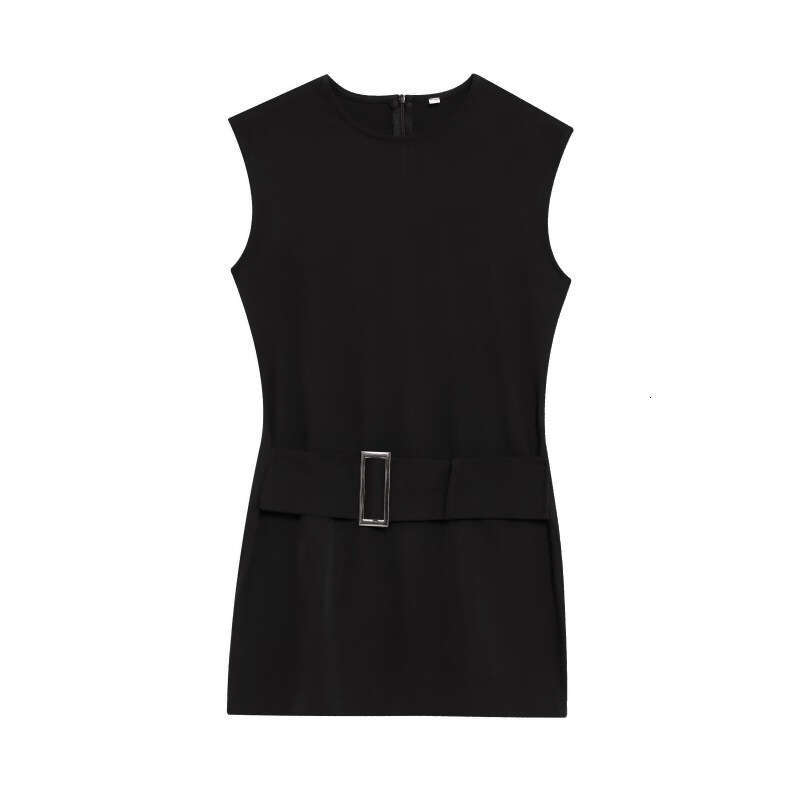 DHEssentials 2025 New Style Women's Fashion Belt Double-Sided Fabric Sleeveless Mini Dress 0264870