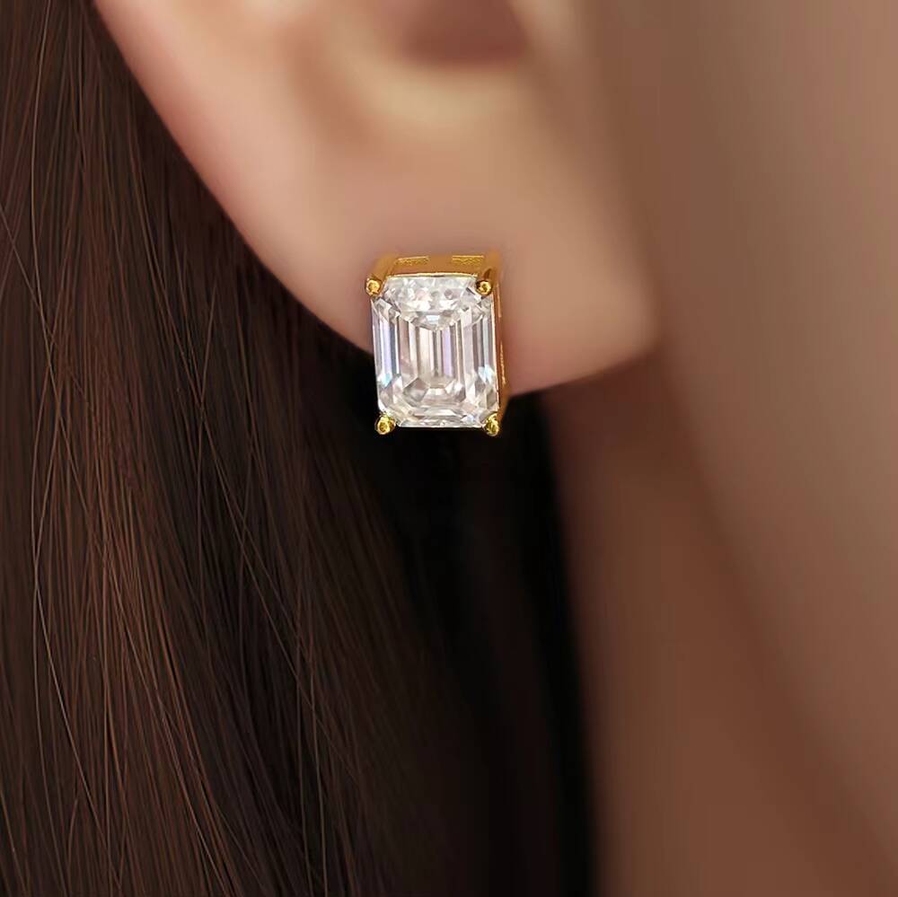 VVS GRA Certificate Rectangular Baguette Cut Moissanite Stud Earrings for Men Women Daily Wear