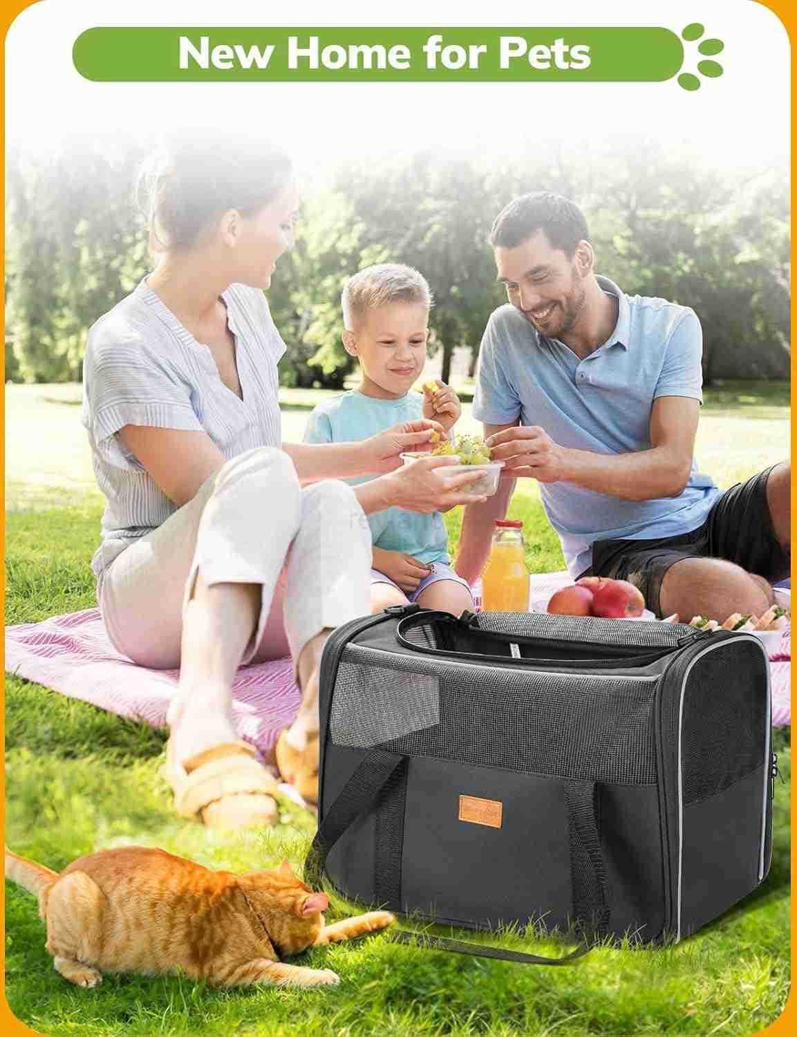 Cat Carrier Soft Portable Pet Carrier for Small or Medium Cats Dogs and Puppy up to 14lbs Airline Approved Dog Carrier with Safety Buckle and Foldable