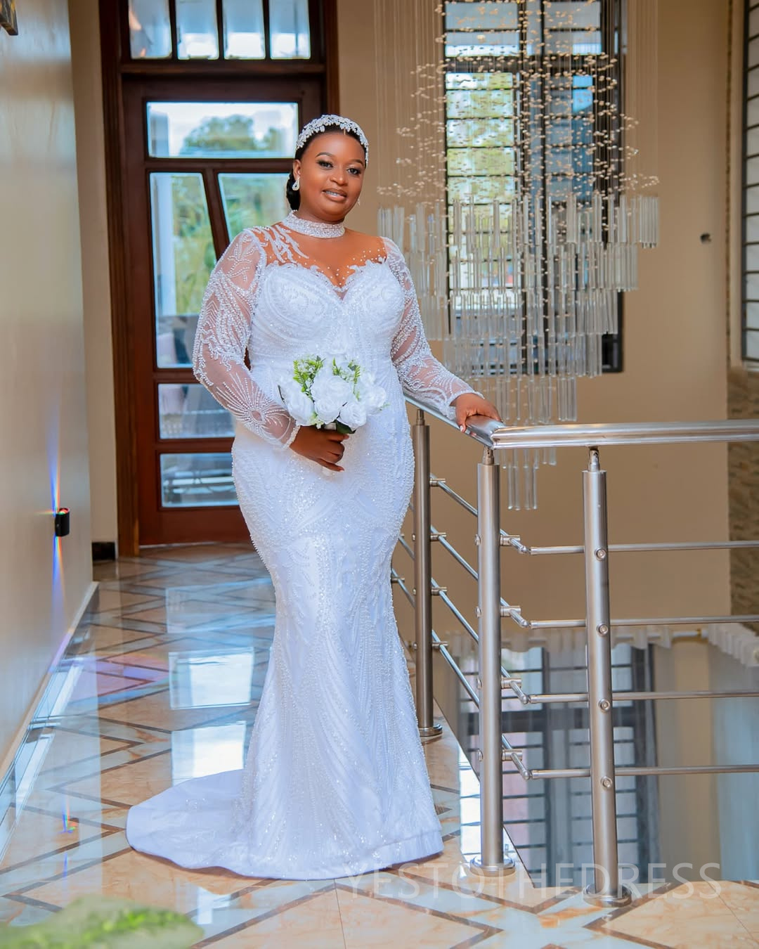 2025 Aso Ebi African Wedding Dress Bridal Gowns For Bride Mermaid High Neck Pearls Illusion Beaded Lace Tires Appliqued Lace Wedding Gowns For Black W