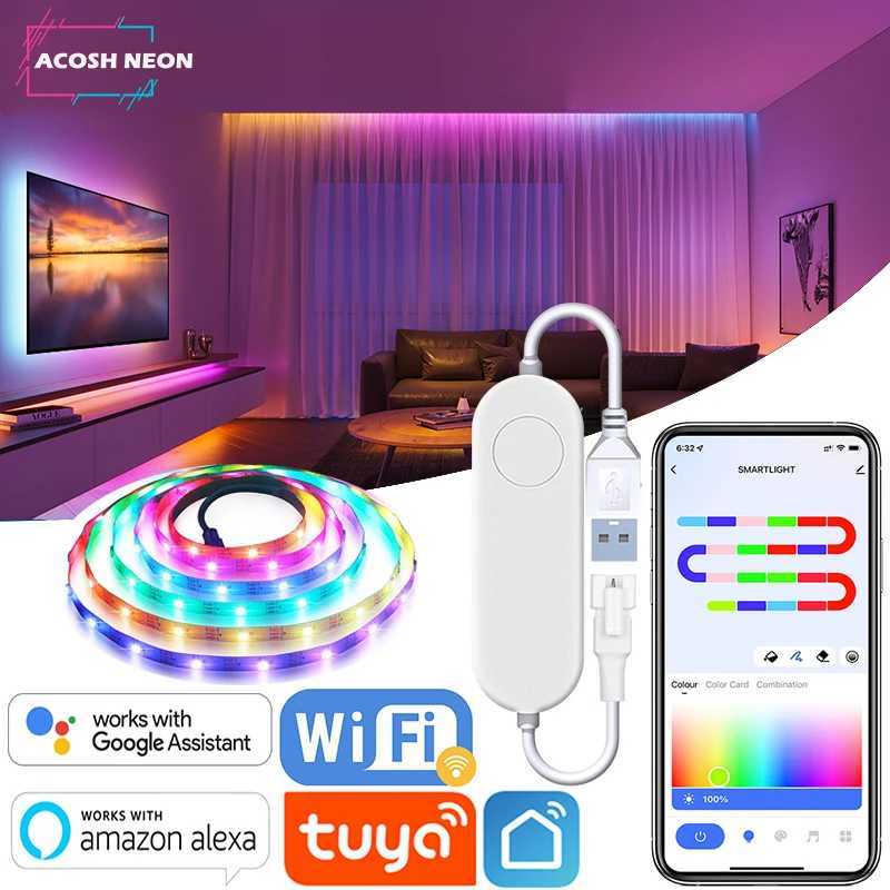 USB TUYA LED Strip Light Smart Wifi RGBIC Dreamcolor LED Strip 5V WS2812B Addressable Light Lamp Support Alexa Google For Home C250912