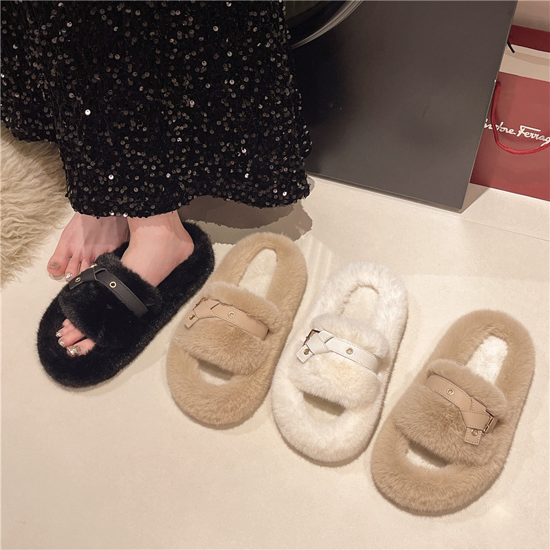 Designer thick-soled woolen slippers for women 2025 New autumn and winter, a niche and high-end French bestseller for outdoor wear. Free shipping