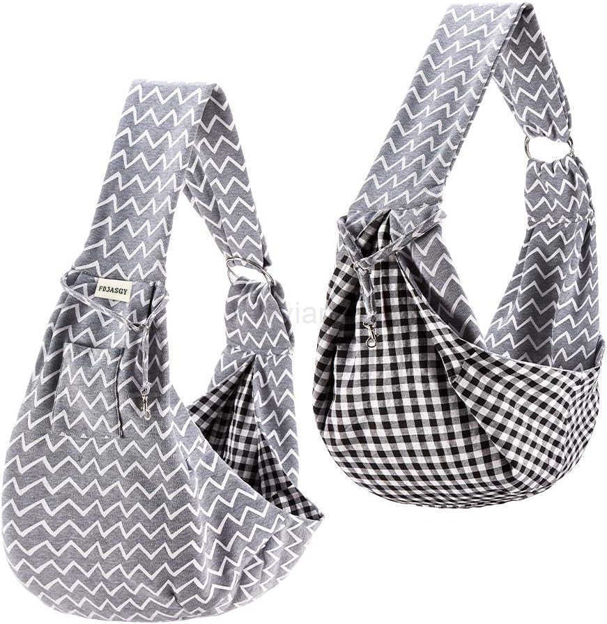 Small Pet Sling CarrierHands Free Reversible Pet Papoose Bag Tote Bag with a Pocket Safety Belt Dog Cat for Outdoor Travel Gray StripeW250912