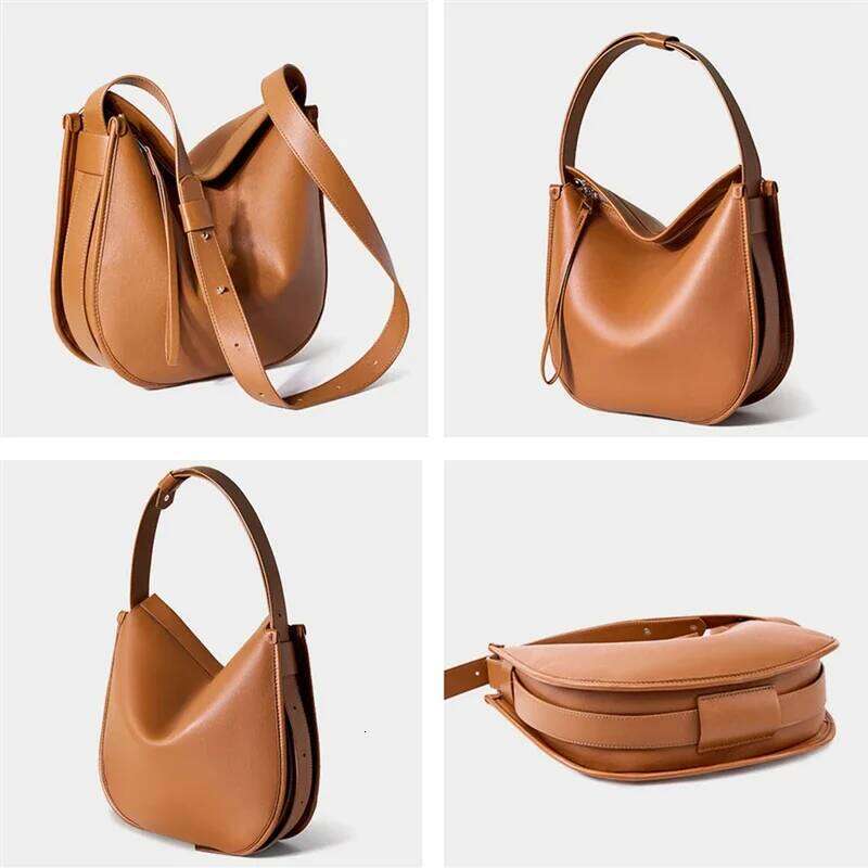 Burminsa Cowhide Genuine Leather Underarm Shoulder Bags For Women 2025 Designer Crossbody Purse Half Moon Ladies Handbags