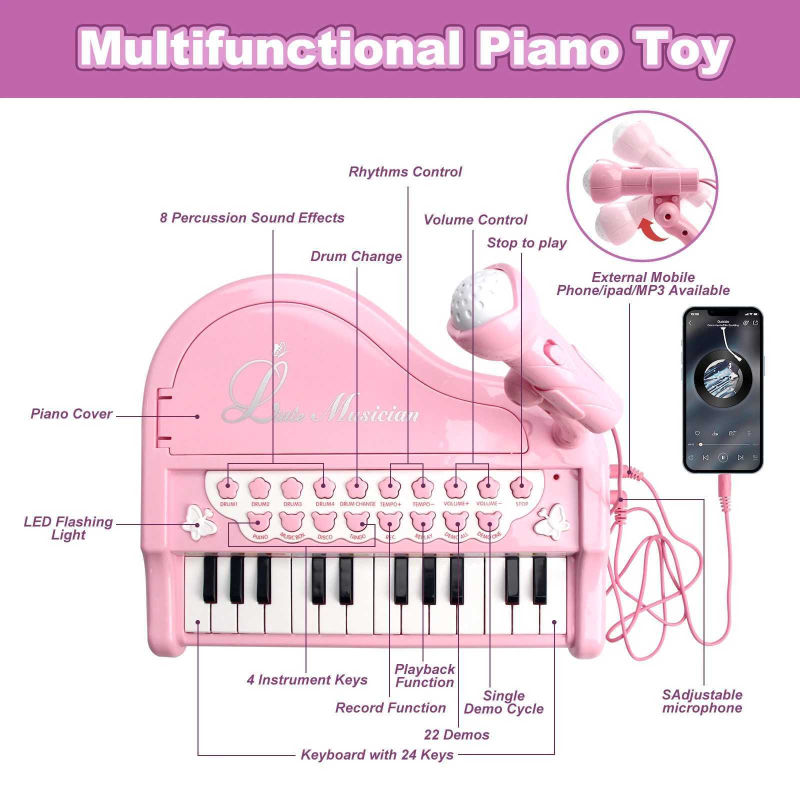 Childrens Electronic Keyboard Piano Toys With Microphone Mini Piano Toys Kid Musical Instrument Educational Toys for Kid Gifts C250912