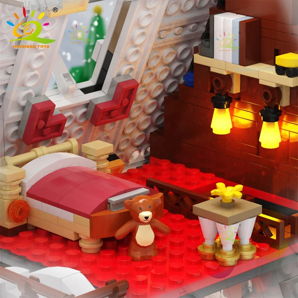 HUIQIBAO Christmas MOC Santa Claus House Model Building Blocks Children Year DIY Exclusive Cabin Toys for Adult Bricks Gift 250911