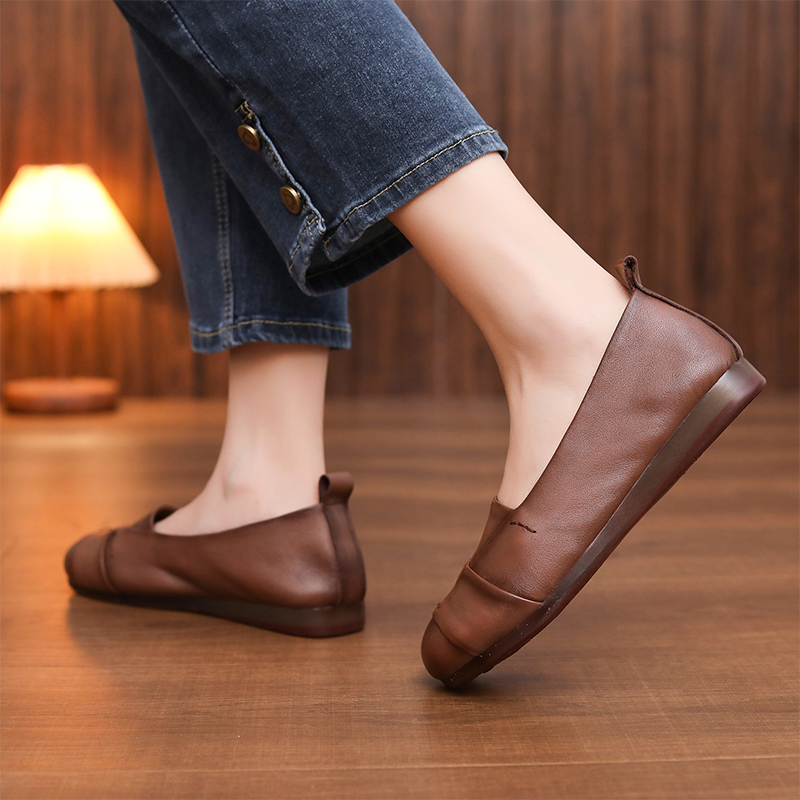 Top-Grain Cowhide leather Vintage Flat Shoes - Old Money Style Women's Footwear