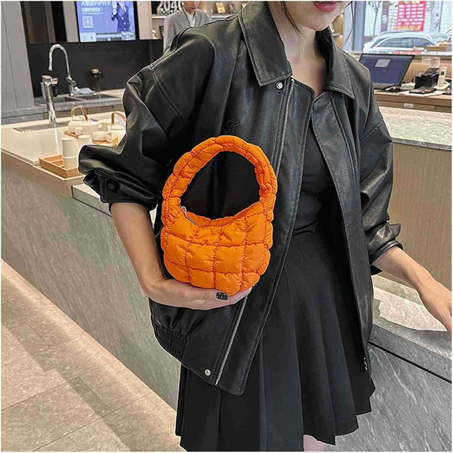 Puffer Bag Women Mini Quilted Cute Bubble Handbag Crescent Wrist Satchel Y2k Purse M250912