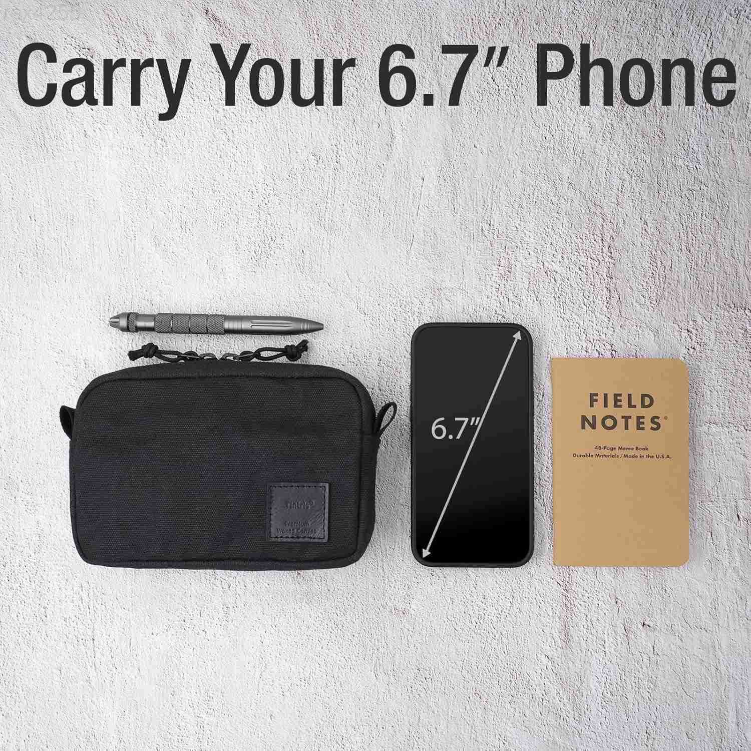 Belt Zipper Pouch for Men Women YKK Zippers EDC Belt Pouch Waist Pack Bag for Camping Hiking Water Resistant Tough Waxed Canvas Black Size MW250912