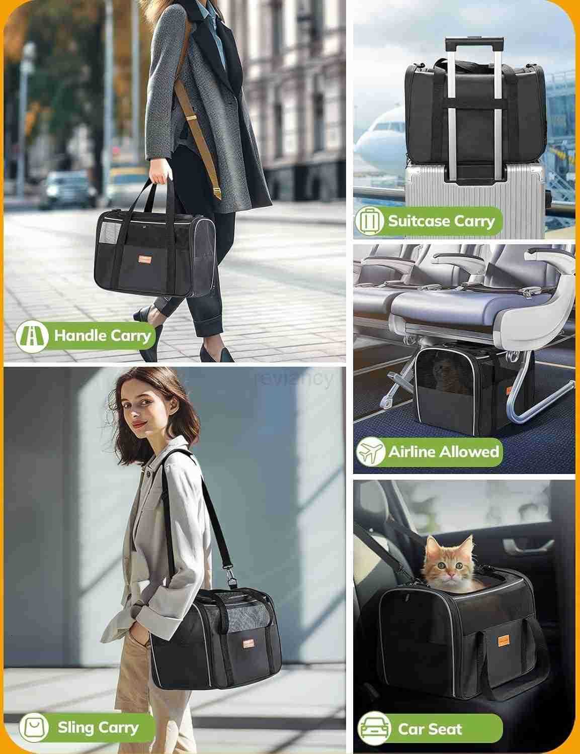 Cat Carrier Soft Portable Pet Carrier for Small or Medium Cats Dogs and Puppy up to 14lbs Airline Approved Dog Carrier with Safety Buckle and Foldable