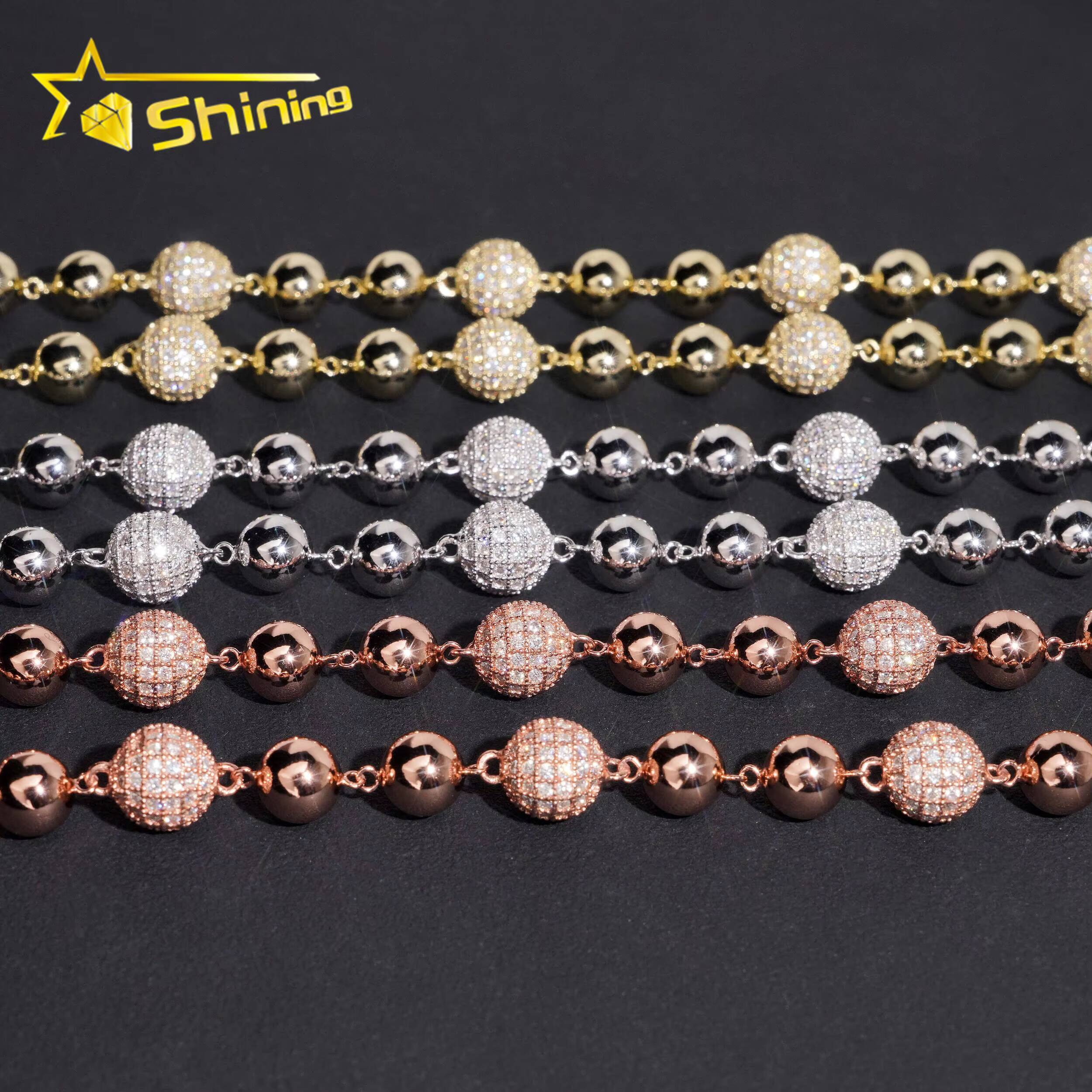 Hip Hop 925 Silver Moissanite Ball Chain Necklace with Cross Pendant Custom Iced Out Moissanite Cuban Link for Men