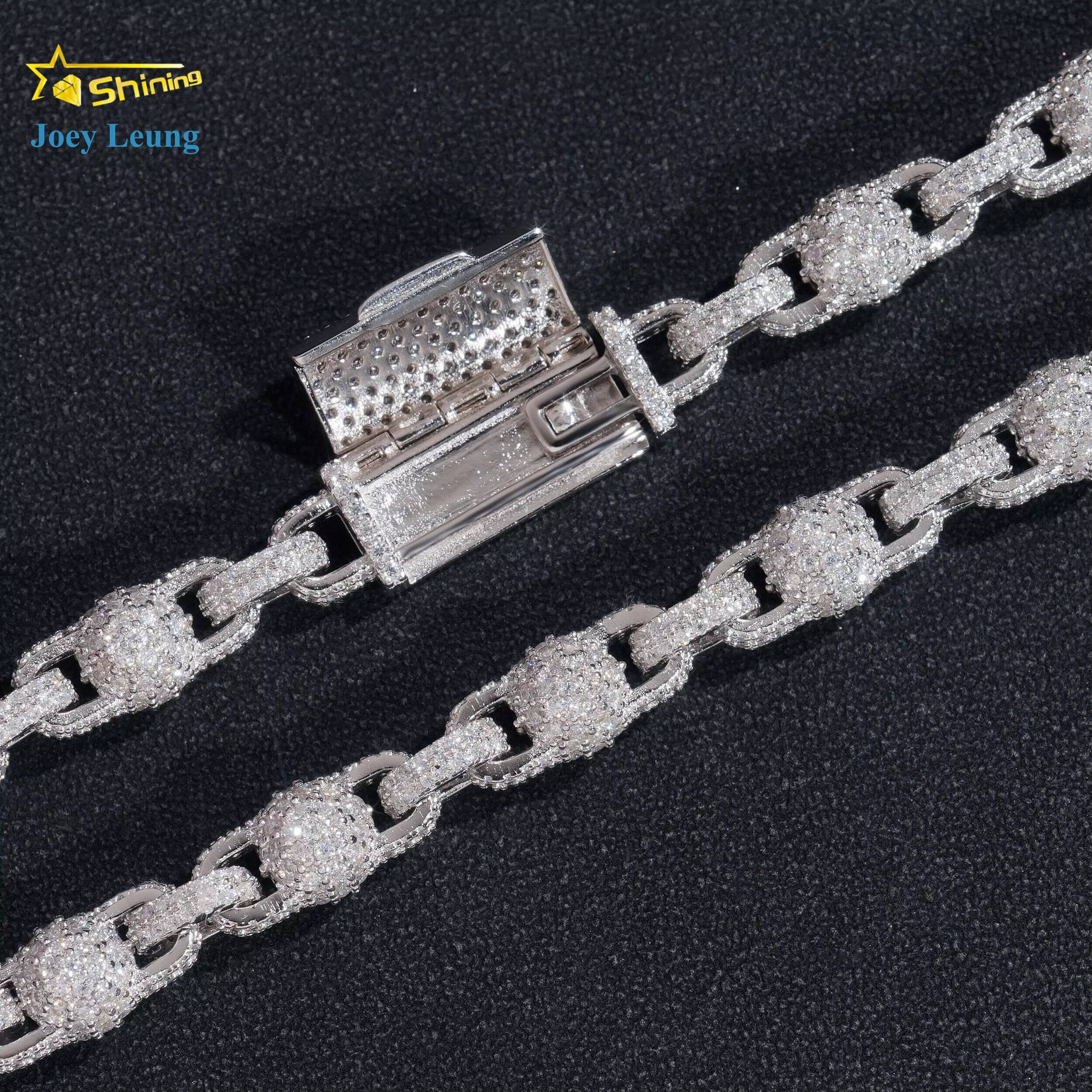 925 Silver Gold Plated 8MM Iced Out Necklace VVS D Color Moissanie Cuban Link Chain Hip Hop Jewelry Necklace Rosary Ball Chain