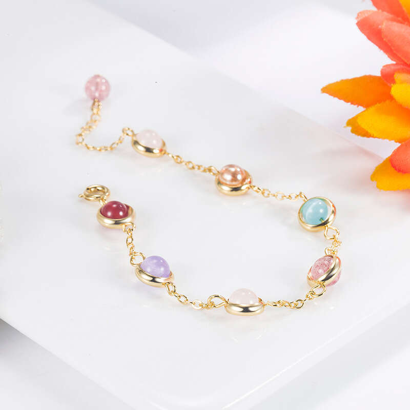 Colorful Bead Bracelet for Women Strawberry Moonstone Garnet Jewelry Pink Crystal Lucky Peach Blossom 2023 New Model