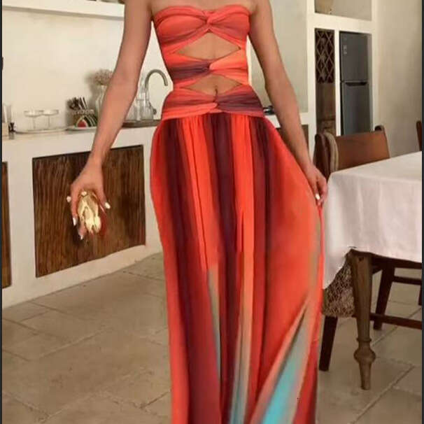 2025 New Women's Elegant Vacation Travel Fashion Sexy Gradient Casual Dress