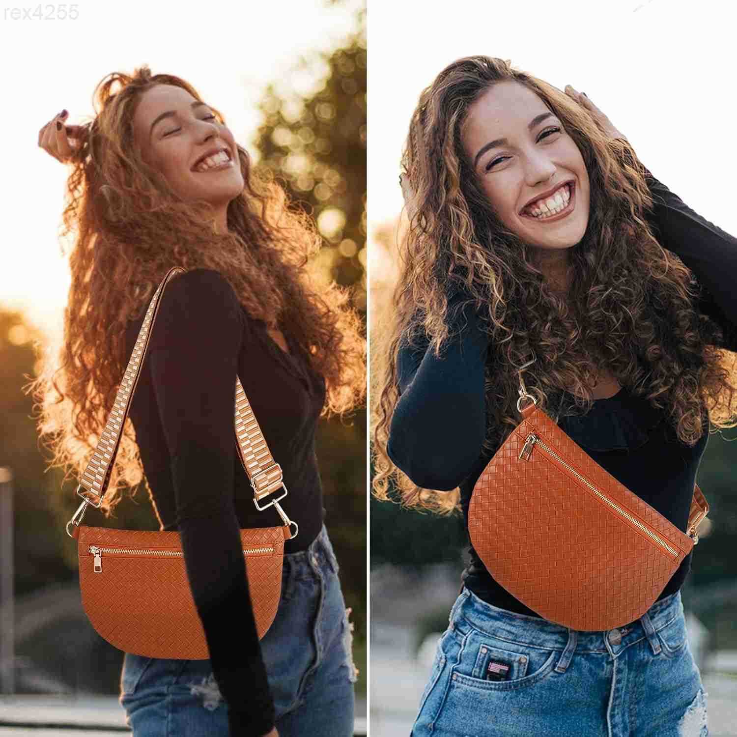 Crossbody Bags for Women Leather Belt Bum Sling Purse Fanny Waist Pack Chest Shoulder Bag for WomenBlackW250912