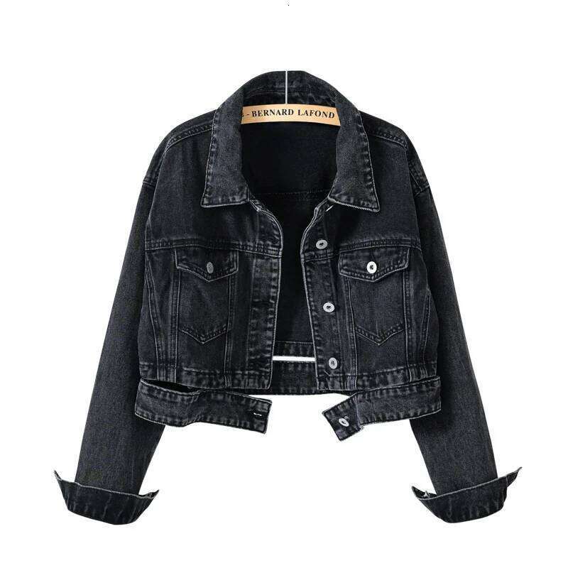 Women's Shorts Denim Jacket Fashion Casual Coat Black Lapel Single-Breasted Long-Sleeved Female Overcoat S M L XL XXL XXXL