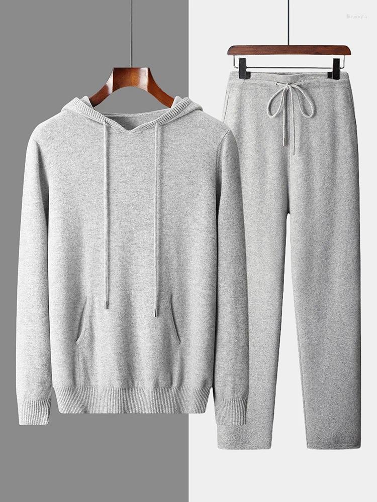 Men's Tracksuits Merino Wool Sweater Suit Pullover Hoodie Pants Autumn Winter Thick Soft Cosy Cashmere Knitwear Trouserse
