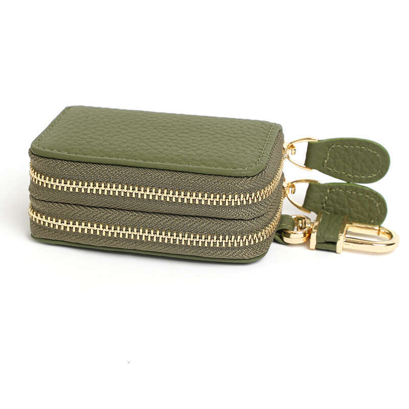 Car Genuine Leather Case for Women, Universal Multi-Functional Cowhide Keychain Bag, Portable Double Zipper Key Holder designer wallet B5