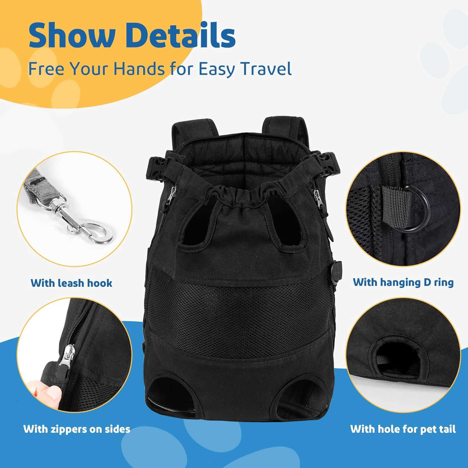 Dog Carrier Backpack Legs Out Front Facing Pet Carrier Backpack for Small Medium Large Dogs Airline Approved Handsa Canvas Mesh Free Cat Travel Bag Bl