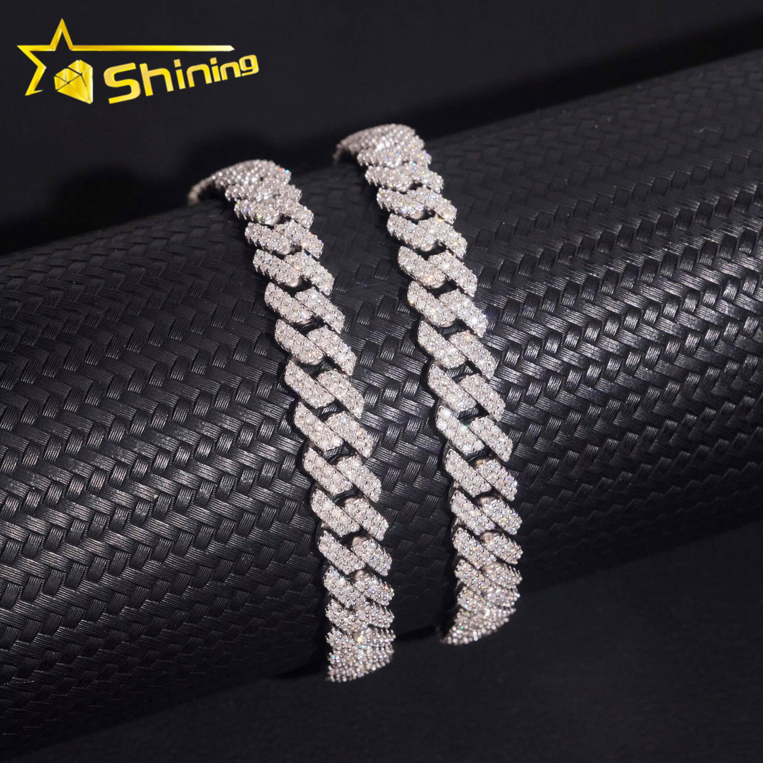 USA Warehouse Fast Shipping 8mm 925 Solid Silver Hip Hop Jewelry Iced Out Certificate GRA Moissanite Diamond Cuban Link Chain