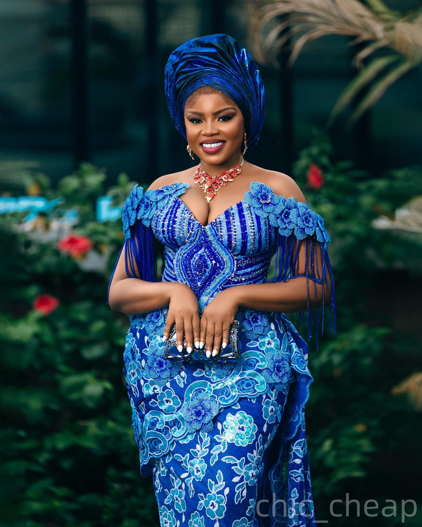 Aso Ebi Blue Sheath Prom Dresses 2025 Flowers Beaded Sequined Evening Formal Party Second Birthday Engagement Gowns Plus Size Dress For Special Occasi