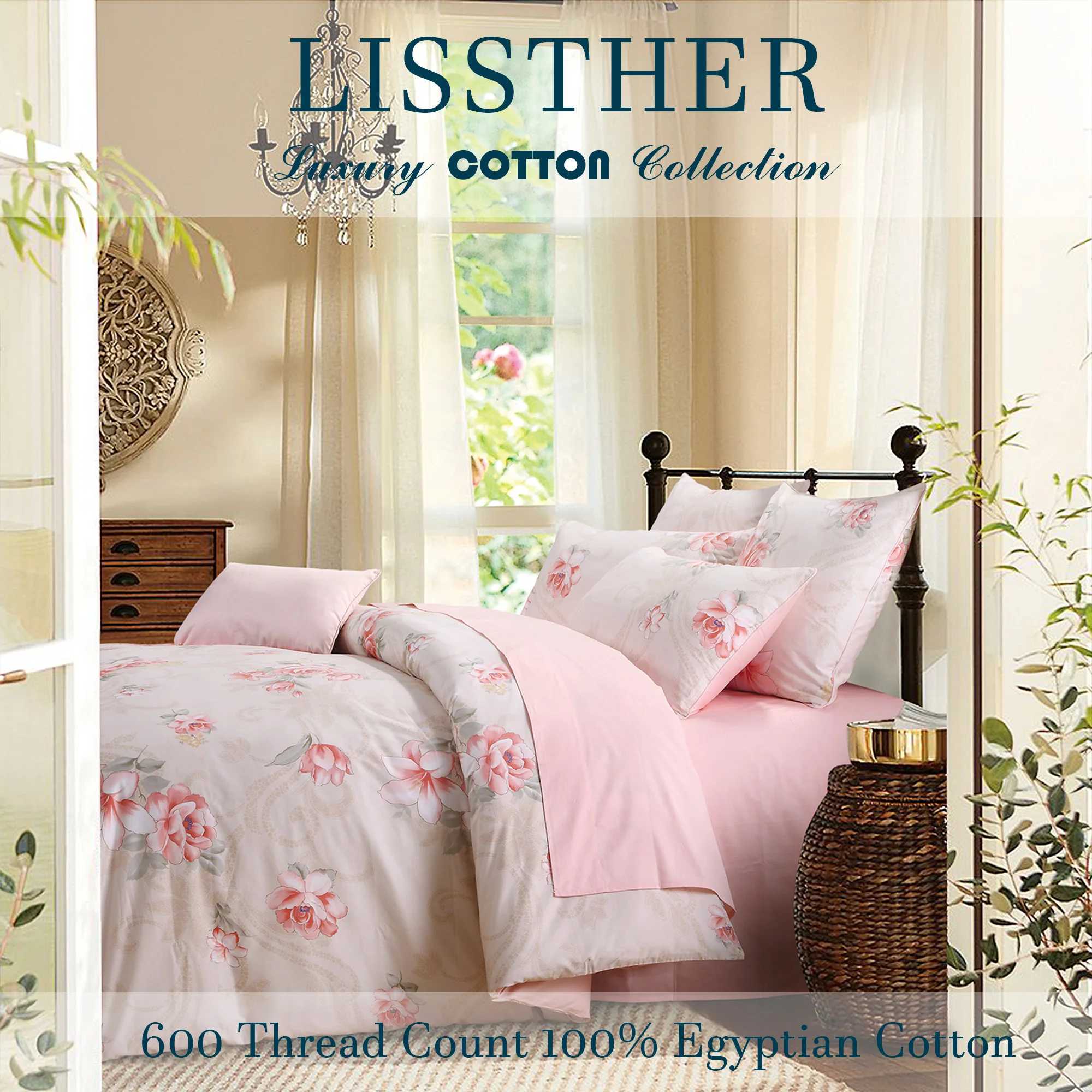 3pcs 600TC 100 Egyptian Cotton Duvet Cover Set Pink Blooming Rose Pattern Soft SkinFriendly No Inserts C250912